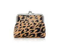 FuninCrea Porte-monnaie portable petit porte-monnaie avec motif imprimé léopard pour femmes et filles, château bisou petit porte-monnaie pour femme porte-monnaie compact pour cartes et espèces, marron