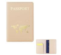 FuninCrea Porte-passeport, portefeuille de voyage en cuir synthétique avec plusieurs emplacements, étui fin pour passeport, portefeuille avec motif doré pour passeport, cartes de visite, kaki, s