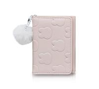 FuninCrea Portefeuille Femme Petit Format avec Fenêtre ID en Forme de Cœur et Pom-Pom, Cuir PU Porte Monnaie Femme Mignon Porte Carte avec 7 Fentes pour Cartes (Rose)