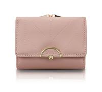 FuninCrea Portefeuille Femme Petit Format, Faux Cuir Porte Monnaie Femme avec Serrure à Baiser Compact Porte Carte avec 5 Fentes pour Cartes et Une Fermeture à Bouton-Pression (Rose)