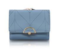 FuninCrea Portefeuille Femme Petit Format, Faux Cuir Porte Monnaie Femme avec Serrure à Baiser Compact Porte Carte avec 5 Fentes pour Cartes et Une Fermeture à Bouton-Pression (Bleu)