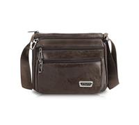 FuninCrea Sac à bandoulière en cuir synthétique pour homme, décontracté, avec 4 poches zippées, sac messenger étanche avec bandoulière réglable pour le travail, les voyages, marron, De taille moyenne