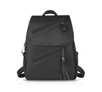 FuninCrea Sac à dos décontracté en cuir pour femme avec 5 poches zippées, sac à dos tendance à rabat pour femme, sac à dos de voyage imperméable pour le travail, l'université, Noir , M