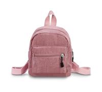 FuninCrea Sac à dos en velours côtelé pour femme - Petit sac à dos mignon avec 2 poches zippées - Petit sac à dos pour femmes et filles - Léger - Avec sangle réglable pour les voyages, Rose, S