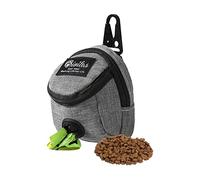 FuninCrea Sac à Friandises pour Chien avec Distributeur de Sac à Déjections Canines Intégré Pochette de Dressage pour Promener en Tissu Oxford Sac de Chien pour Voyage et Dressage en Plein Air (Gris)