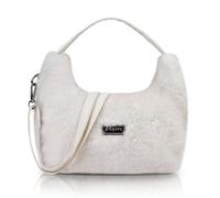 FuninCrea Sac a Main Femme en Peluche, Petits Sac Bandouliere Femme Tendance avec Fermeture Éclair, Crossbody Bag Polyvalents avec Bandoulière Amovible pour un Usage Quotidien (Blanc)