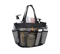 FuninCrea Sac de Douche Pliable Portable Avec Poignée, Sac de Plage Multifonction en Maille Avec 8 Compartiments pour le Camping le Rangement à la Maison pour Articles de Toilette Vêtements (Noir)