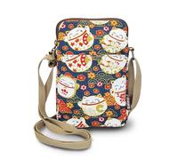 FuninCrea Sac Telephone Portable Femme, Pochette Telephone en Toile, Petit Sac Bandoulière Femme à 3 Poches avec Fermeture Éclair, Pochette Femme Bandouliere avec Bandoulière Réglable (Chat Rouge)