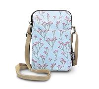 FuninCrea Sac Telephone Portable Femme, Pochette Telephone en Toile, Petit Sac Bandoulière Femme à 3 Poches avec Fermeture Éclair, Pochette Femme Bandouliere avec Bandoulière Réglable (Fleur Bleue)