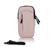 FuninCrea Support de téléphone portable avec sangle amovible, 2 poches zippées, pour téléphone portable, jogging, cuir synthétique, avec fermeture éclair silencieuse pour la course à pied, rose