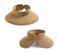 FuninCrea Visiere Femme Soleil Casquette Visiere à Large Bord avec Sac de Rangement, Chapeau Anti UV Femme Pliable et Emportable Chapeau de Paille à Toit Ouvert pour Vacances Voyage Plage (Marron)