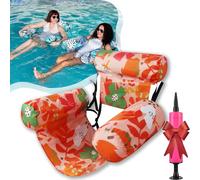 FunInflatable Pool Lounge Chaises flottantes pour adultes, thème tropical, chaise longue flottante légère pliable en PVC, pour fête, été, plage, lac, amusant, facile à gonfler et à ranger (orange)