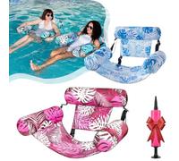 FunInflatable Pool Lounge Chaises flottantes pour adultes, thème tropical, chaise longue flottante légère pliable en PVC, pour fête, été, plage, lac, amusant, facile à gonfler et à ranger (bleu + rose