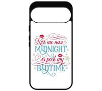 FunKaz Coque pour Google Pixel 10 & Pixel 10 Pro - Kiss me Now Midnight is Past My Bedtime Amour Embrasse-Moi - Coque Noire TPU