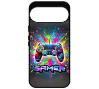 FunKaz Coque pour Google Pixel 10 Pro XL - Gamer Manette de Jeu Fond Multicolore - Coque Noire TPU