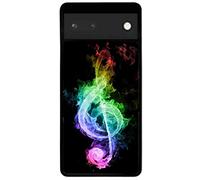FunKaz Coque pour Google Pixel 6a - clé de Sol enflammée - solfège Musique - Coque Noire TPU