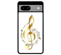 FunKaz Coque pour Google Pixel 7a - clé de Sol - solfège Musique - Musicien - Coque Noire TPU