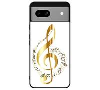 FunKaz Coque pour Google Pixel 8a - clé de Sol - solfège Musique - Musicien - Coque Noire TPU