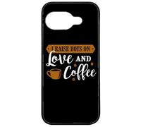 FunKaz Coque pour Google Pixel 9A - I Raise Boys on Love and Coffee - Coque Noire TPU