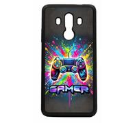 FunKaz Coque pour Huawei Mate 10 Pro - Gamer Manette de Jeu Fond Multicolore - Coque Noire TPU