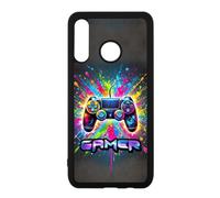 FunKaz Coque pour Huawei P30 Lite - Gamer Manette de Jeu Fond Multicolore - Coque Noire TPU