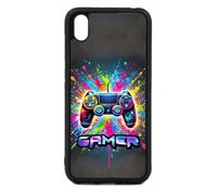 FunKaz Coque pour Huawei Y5 2019 - Gamer Manette de Jeu Fond Multicolore - Coque Noire TPU