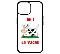 FunKaz Coque pour iPhone 14 - Oh la Vache - Humour - Coque Noire TPU (Compatible Induction)
