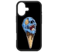 FunKaz Coque pour iPhone 16 - Ice Skull - Crâne Glace - Cône Crâne - Skull Art - Coque Noire TPU