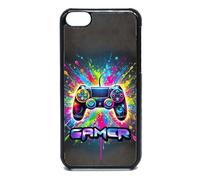 FunKaz Coque pour IPHONE 5C - Gamer Manette de Jeu Fond Multicolore - Coque Noire TPU