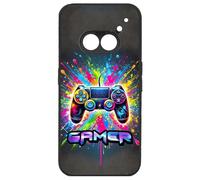FunKaz Coque pour Nothing Phone (2a) - Gamer Manette de Jeu Fond Multicolore - Coque Noire TPU