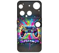 FunKaz Coque pour Nothing Phone (3) - Gamer Manette de Jeu Fond Multicolore - Coque Noire TPU