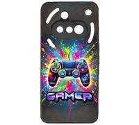 FunKaz Coque pour Nothing Phone (3a) - Gamer Manette de Jeu Fond Multicolore - Coque Noire TPU