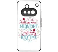 FunKaz Coque pour Nothing Phone (3a) - Kiss me Now Midnight is Past My Bedtime Amour Embrasse-Moi - Coque Noire TPU