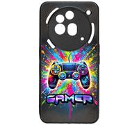 FunKaz Coque pour Nothing Phone (3a) Pro - Gamer Manette de Jeu Fond Multicolore - Coque Noire TPU