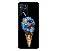 FunKaz Coque pour Oppo A16 - Ice Skull - Crâne Glace - Cône Crâne - Skull Art - Coque Noire TPU