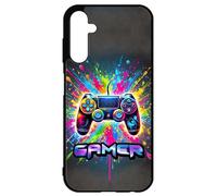 FunKaz Coque pour Samsung A25 5G - - Gamer Manette de Jeu Fond Multicolore - Coque Noire TPU