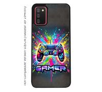 FunKaz Coque pour Samsung Galaxy A02s Version EU - Gamer Manette de Jeu Fond Multicolore - Coque Noire TPU