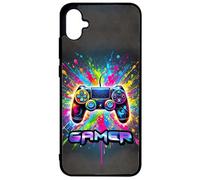 FunKaz Coque pour Samsung Galaxy A04e - - Gamer Manette de Jeu Fond Multicolore - Coque Noire TPU