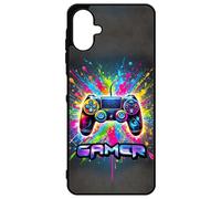 FunKaz Coque pour Samsung Galaxy A06 5G - Gamer Manette de Jeu Fond Multicolore - Coque Noire TPU