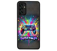 FunKaz Coque pour Samsung Galaxy A13-5G et A04s - Gamer Manette de Jeu Fond Multicolore - Coque Noire TPU