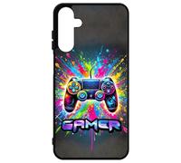 FunKaz Coque pour Samsung Galaxy A15-4G & A15-5G - - Gamer Manette de Jeu Fond Multicolore - Coque Noire TPU