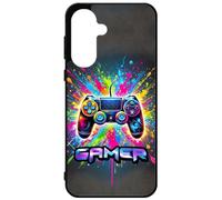 FunKaz Coque pour Samsung Galaxy A17-5G - Gamer Manette de Jeu Fond Multicolore - Coque Noire TPU