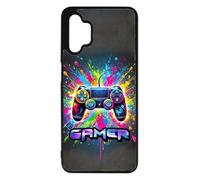 FunKaz Coque pour Samsung Galaxy A32-5G - Gamer Manette de Jeu Fond Multicolore - Coque Noire TPU