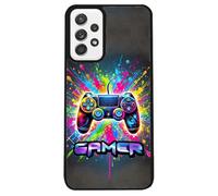 FunKaz Coque pour Samsung Galaxy A52 4G-5G / A52s 5G - Gamer Manette de Jeu Fond Multicolore - Coque Noire TPU