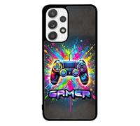 FunKaz Coque pour Samsung Galaxy A53 5G - Gamer Manette de Jeu Fond Multicolore - Coque Noire TPU