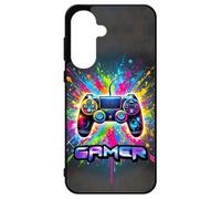 FunKaz Coque pour Samsung Galaxy A56 - Gamer Manette de Jeu Fond Multicolore - Coque Noire TPU