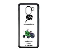 FunKaz Coque pour Samsung Galaxy J6 2018 - Humour, Cadeau Je ne Ronfle Pas Je rêve ... Tracteur - Coque Noire TPU