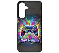 FunKaz Coque pour Samsung Galaxy M16-5G - Gamer Manette de Jeu Fond Multicolore - Coque Noire TPU