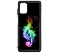 FunKaz Coque pour Samsung Galaxy M51 - clé de Sol enflammée - solfège Musique - Coque Noire TPU