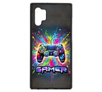 FunKaz Coque pour Samsung Galaxy Note 10 Plus - Gamer Manette de Jeu Fond Multicolore - Coque Noire TPU